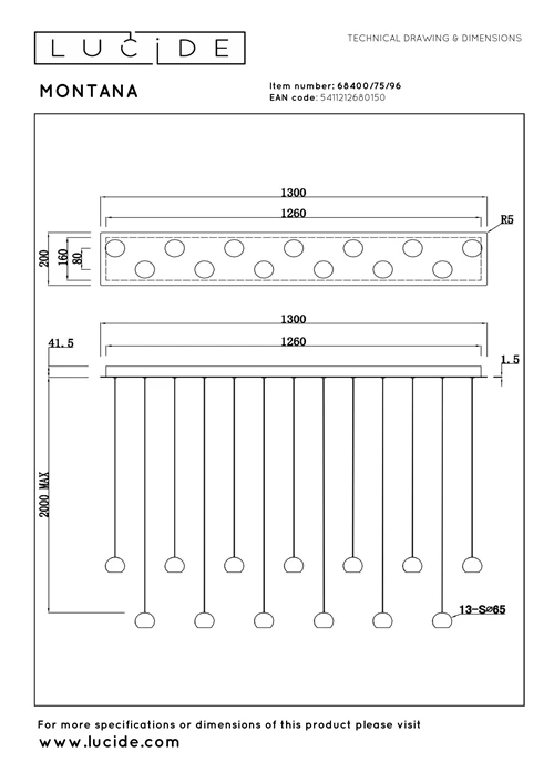 Lucide MONTANA - Lámpara colgante - LED Regul. - CCT - 13x5,7W 2700K/4000K - Café | Premium - técnico